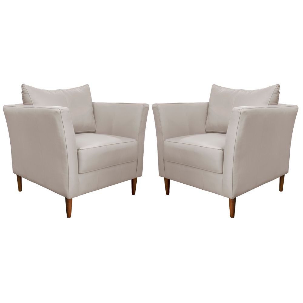 Kit 2 Poltronas Decorativa Sala de Estar Pés Palito Lubbock Couro Off White G58 - Gran Belo
