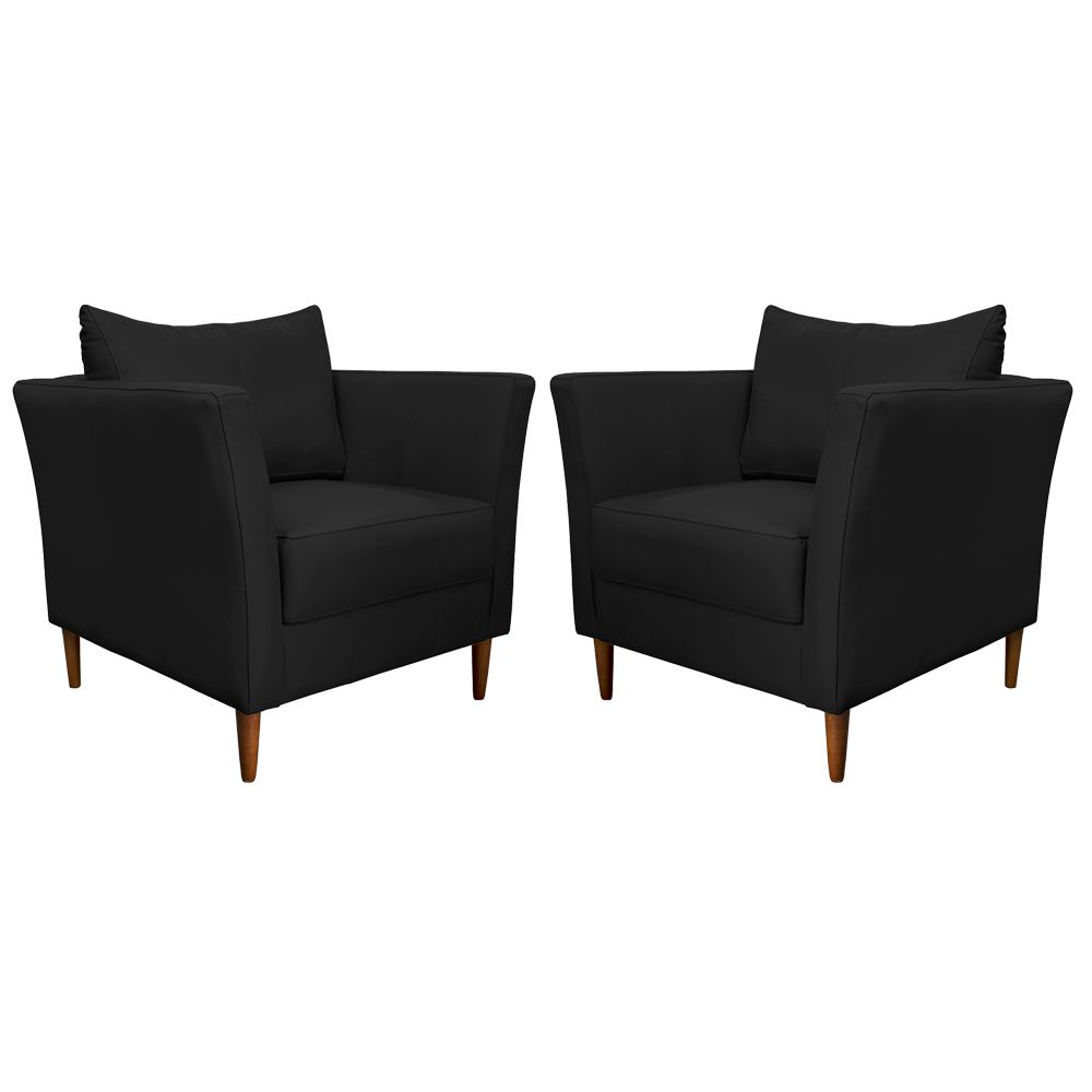 Kit 2 Poltronas Decorativa Sala de Estar Pés Palito Lubbock Couro Preto G58 - Gran Belo