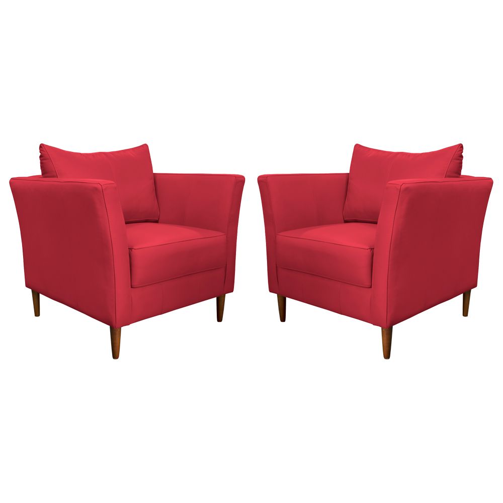Kit 2 Poltronas Decorativa Sala de Estar Pés Palito Lubbock Couro Vermelho G58 - Gran Belo