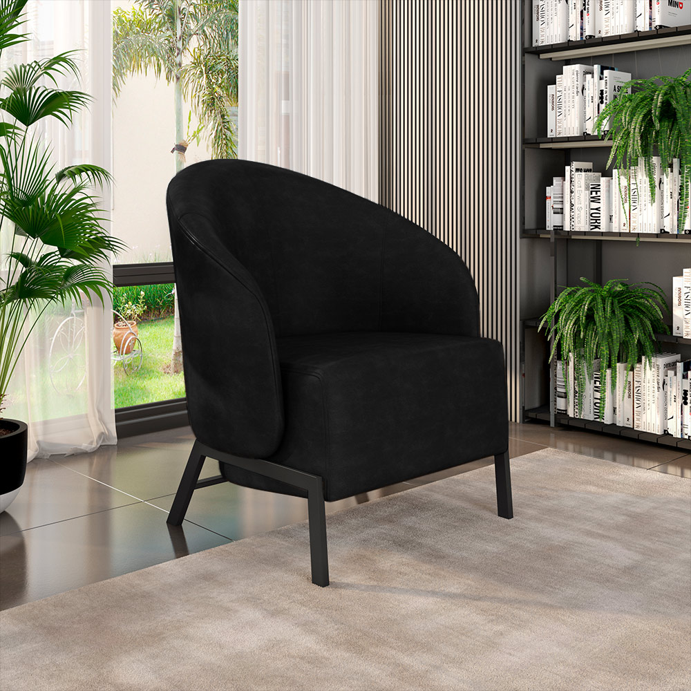 Kit 2 Poltronas Decorativa Sala de Estar kenya Pés em Ferro Pu Preto G33 - Gran Belo