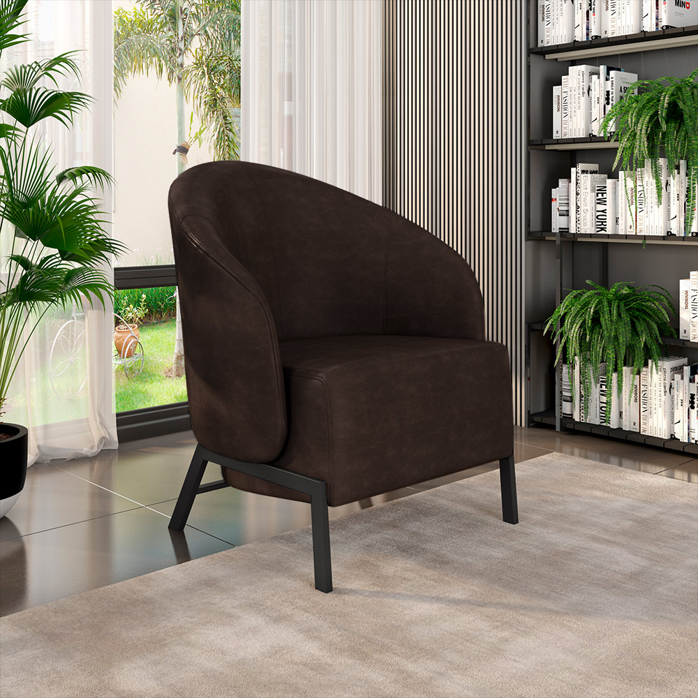 Kit 2 Poltronas Decorativa Sala de Estar kenya Pés em Ferro Pu Preto/Marrom G33 - Gran Belo