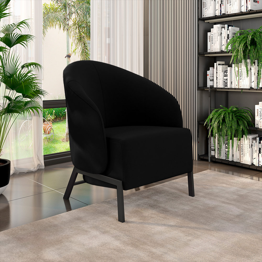 Kit 2 Poltronas Decorativa Sala de Estar kenya Pés em Ferro Veludo Preto G33 - Gran Belo