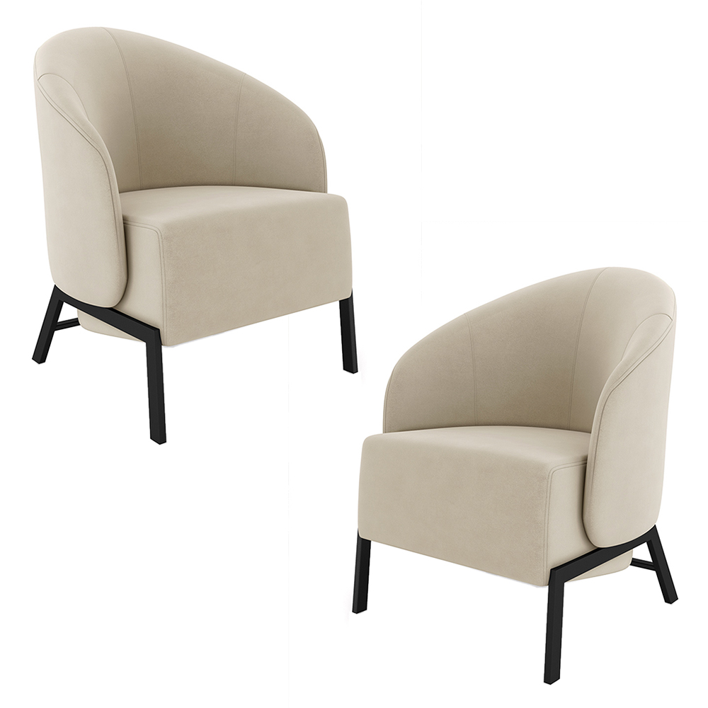 Kit 2 Poltronas Decorativa Sala de Estar kenya Pés em Ferro Veludo Preto/Bege G33 - Gran Belo