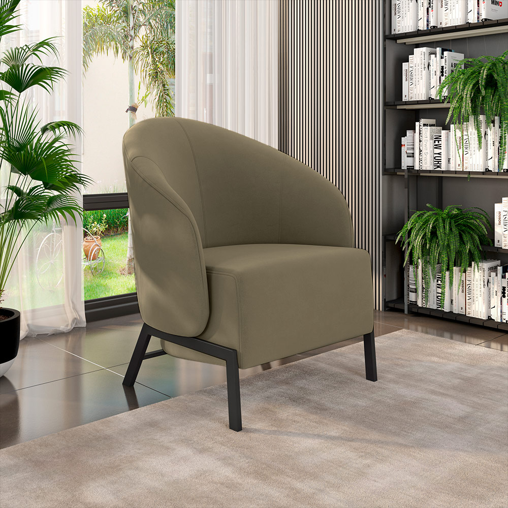 Kit 2 Poltronas Decorativa Sala de Estar kenya Pés em Ferro Veludo Preto/Castor G33 - Gran Belo