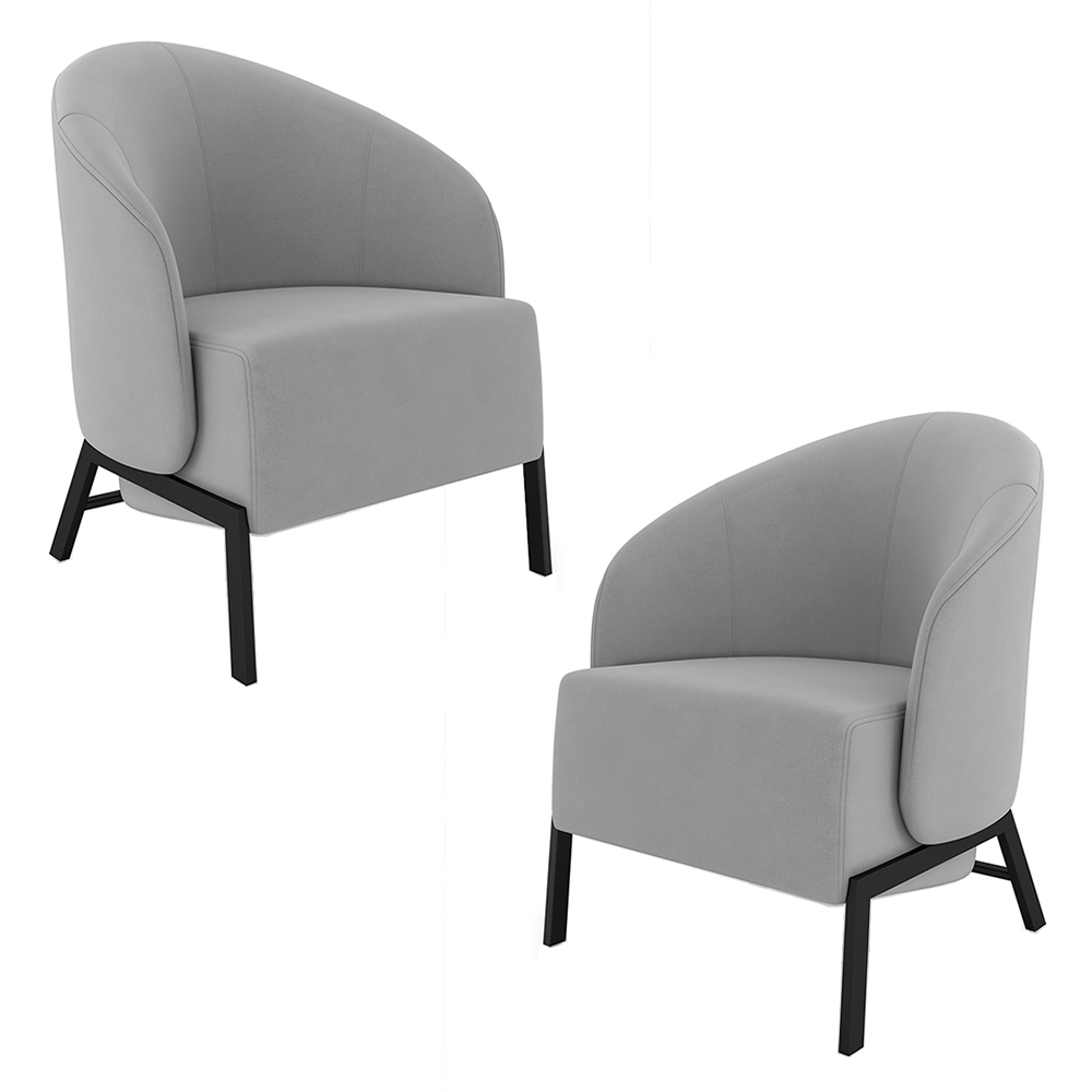 Kit 2 Poltronas Decorativa Sala de Estar kenya Pés em Ferro Veludo Preto/Cinza G33 - Gran Belo