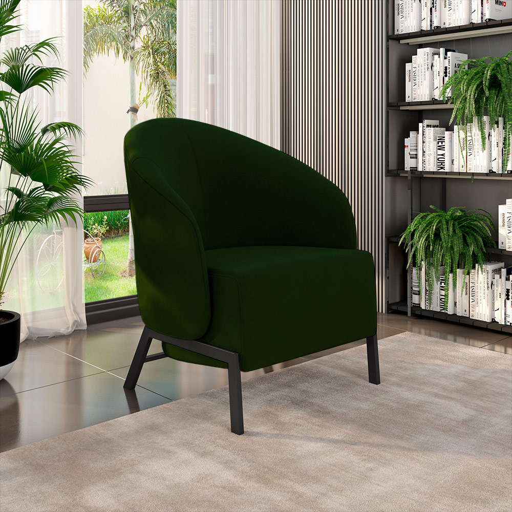 Kit 2 Poltronas Decorativa Sala de Estar kenya Pés em Ferro Veludo Preto/Verde G33 - Gran Belo