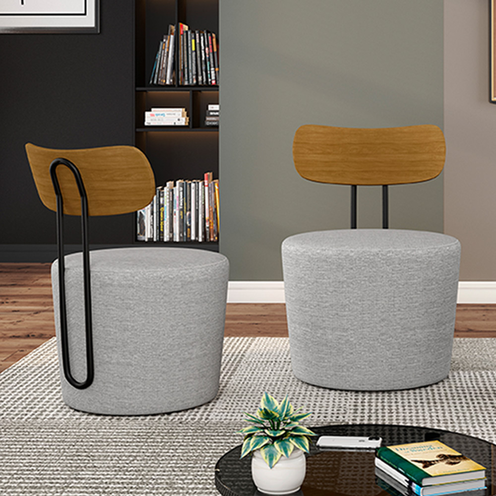 Kit 2 Poltronas Decorativas Addams Linho Cinza G45 - Gran Belo