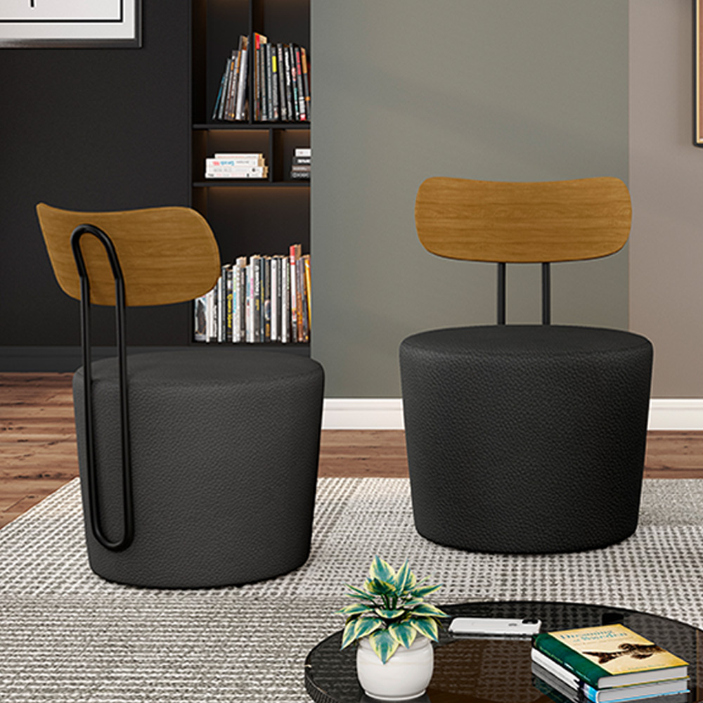 Kit 2 Poltronas Decorativas Addams PU Preto G45 - Gran Belo