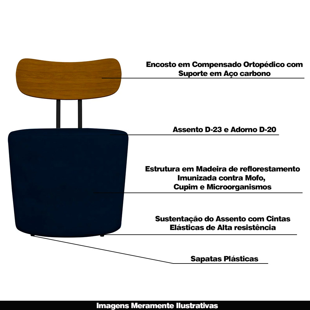 Kit 2 Poltronas Decorativas Addams Veludo Azul Marinho G45 - Gran Belo