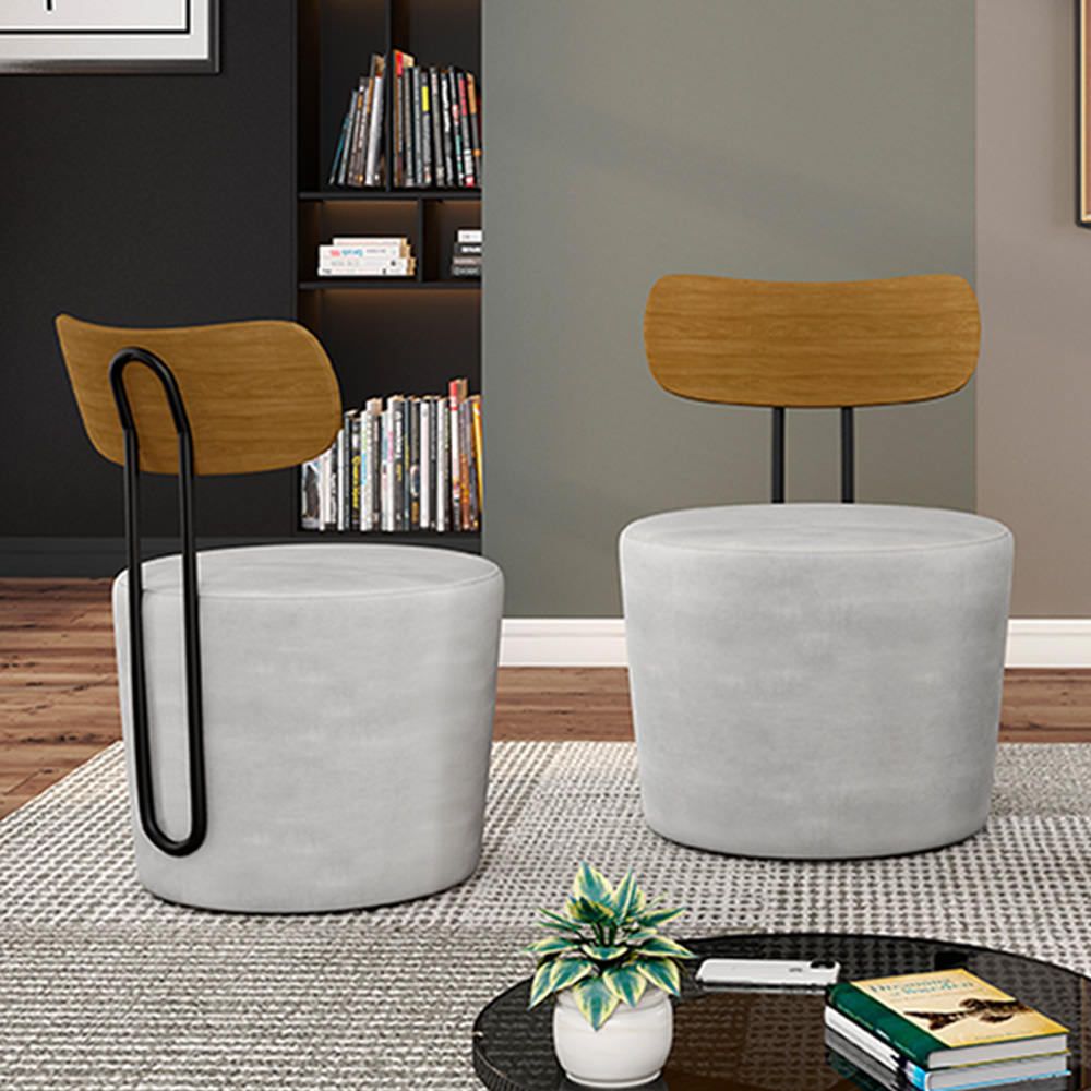 Kit 2 Poltronas Decorativas Addams Veludo Cinza G45 - Gran Belo