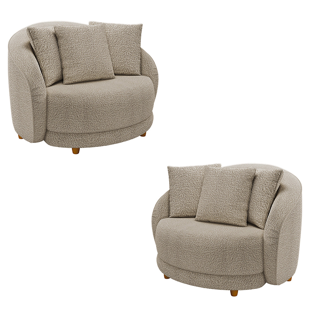 Kit 2 Poltronas Decorativas Base Fixa Galáxia com Almofadas Boucle Bege G45 - Gran Belo