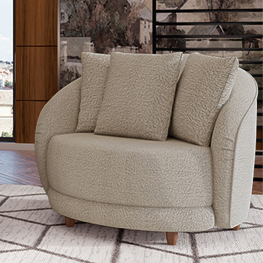 Kit 2 Poltronas Decorativas Base Fixa Galáxia com Almofadas Boucle Bege G45 - Gran Belo