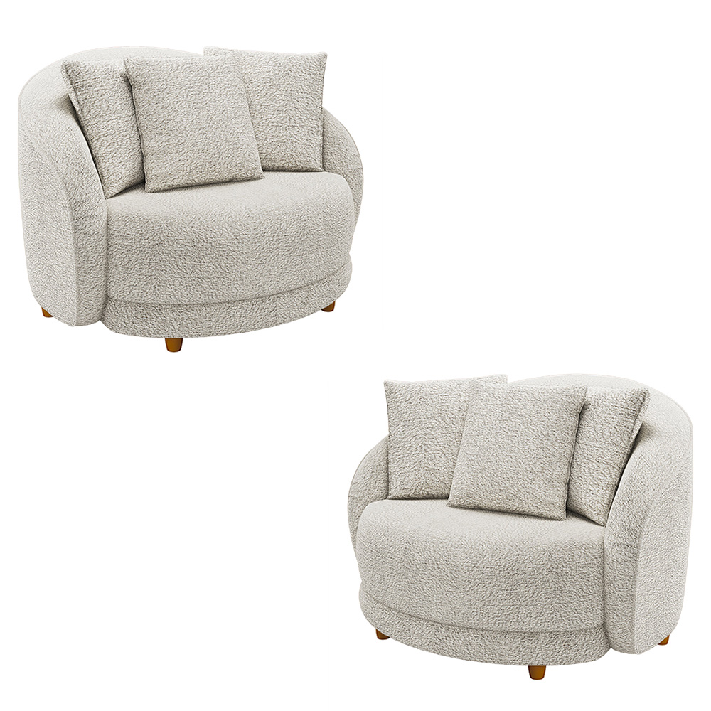 Kit 2 Poltronas Decorativas Base Fixa Galáxia com Almofadas Boucle Branco G45 - Gran Belo