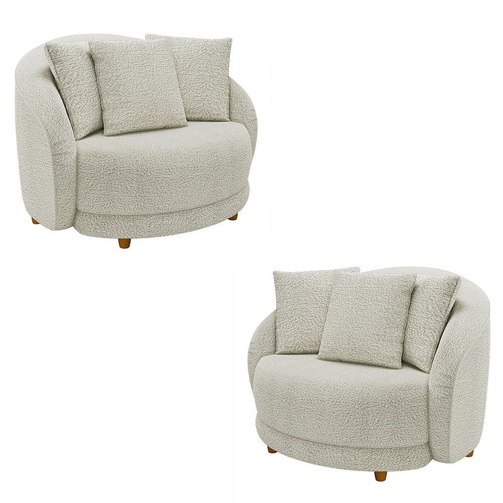 Kit 2 Poltronas Decorativas Base Fixa Galáxia com Almofadas Boucle Off White G45 - Gran Belo