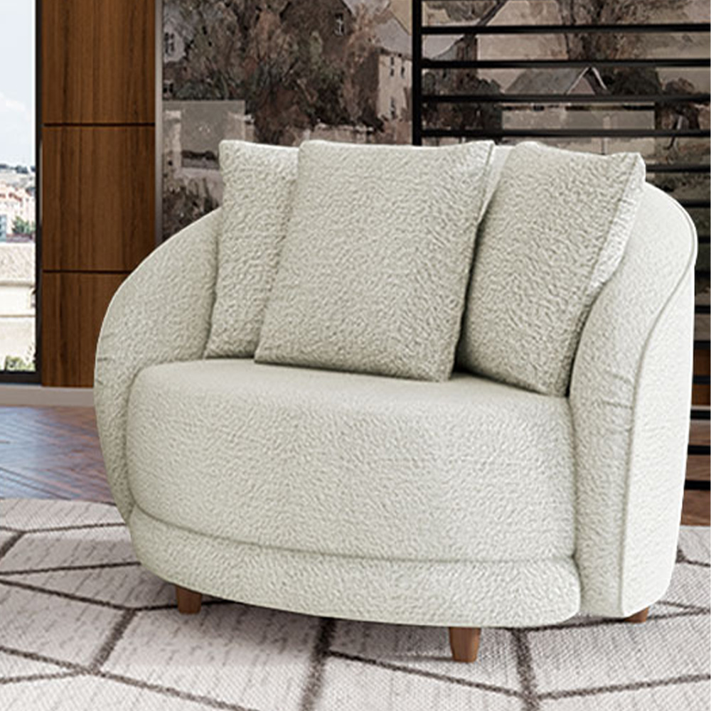 Kit 2 Poltronas Decorativas Base Fixa Galáxia com Almofadas Boucle Off White G45 - Gran Belo