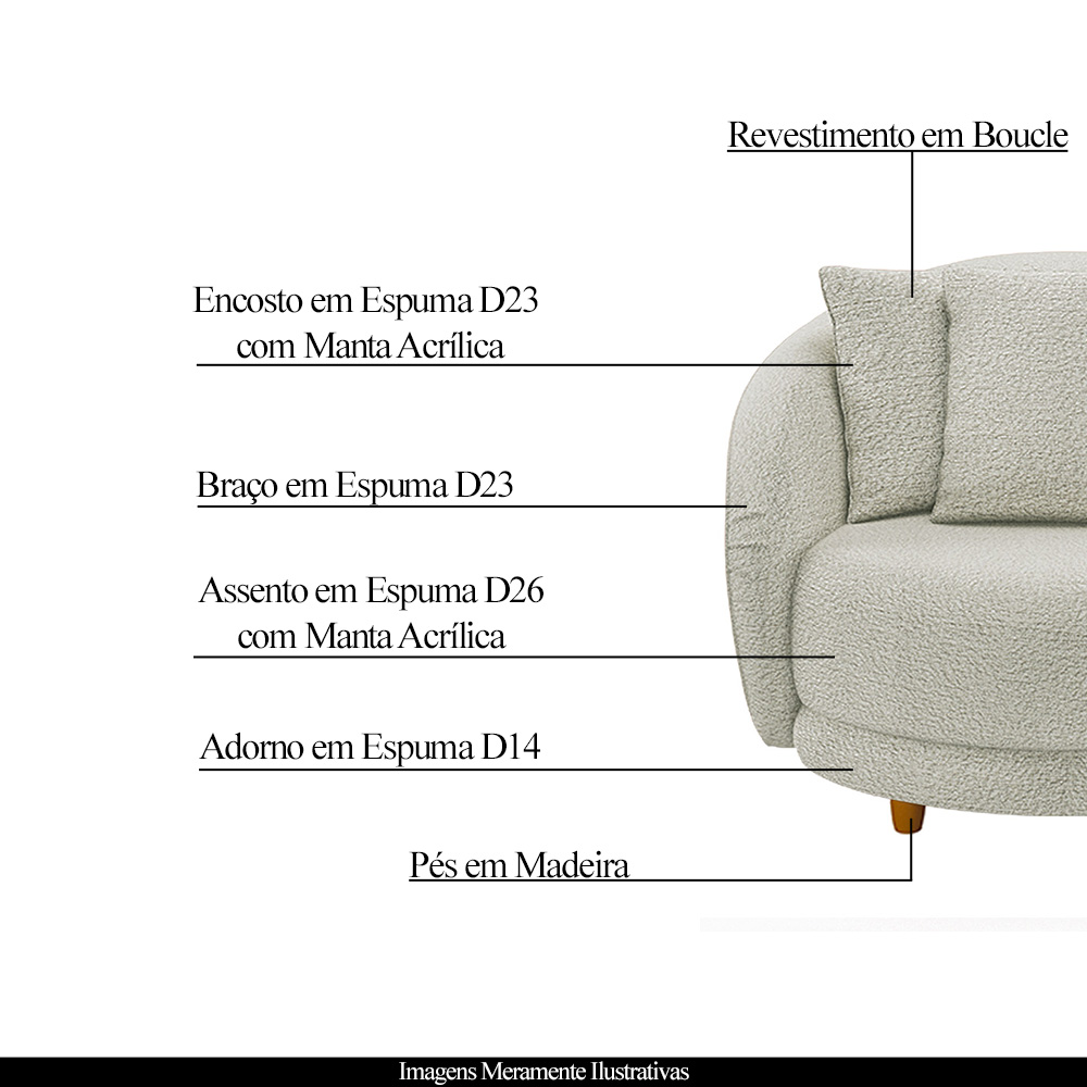 Kit 2 Poltronas Decorativas Base Fixa Galáxia com Almofadas Boucle Off White G45 - Gran Belo