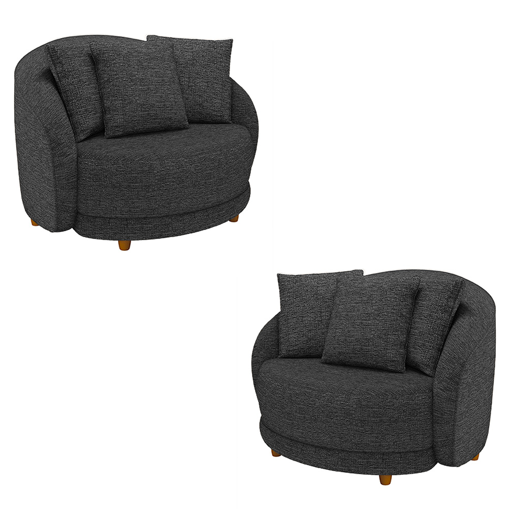 Kit 2 Poltronas Decorativas Base Fixa Galáxia com Almofadas Linho Chumbo G45 - Gran Belo