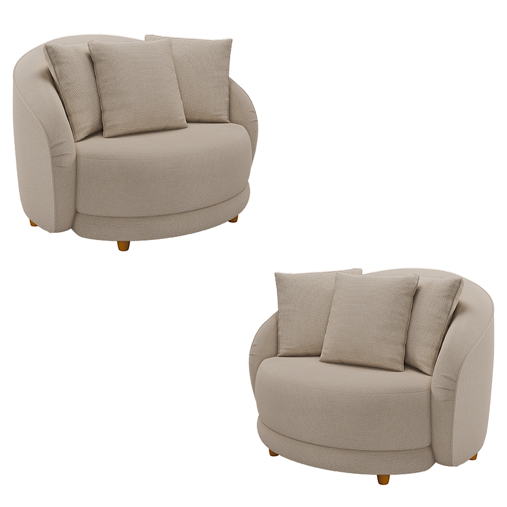 Kit 2 Poltronas Decorativas Base Fixa Galáxia com Almofadas Linho Off White G45 - Gran Belo
