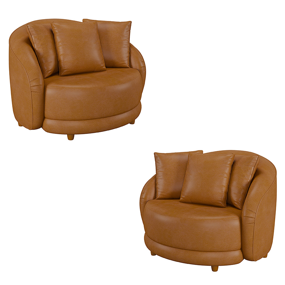 Kit 2 Poltronas Decorativas Base Fixa Galáxia com Almofadas PU Caramelo G45 - Gran Belo