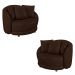 Kit 2 Poltronas Decorativas Base Fixa Galáxia com Almofadas PU Marrom G45 - Gran Belo