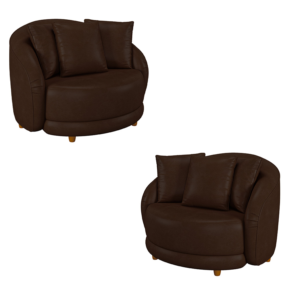 Kit 2 Poltronas Decorativas Base Fixa Galáxia com Almofadas PU Marrom G45 - Gran Belo