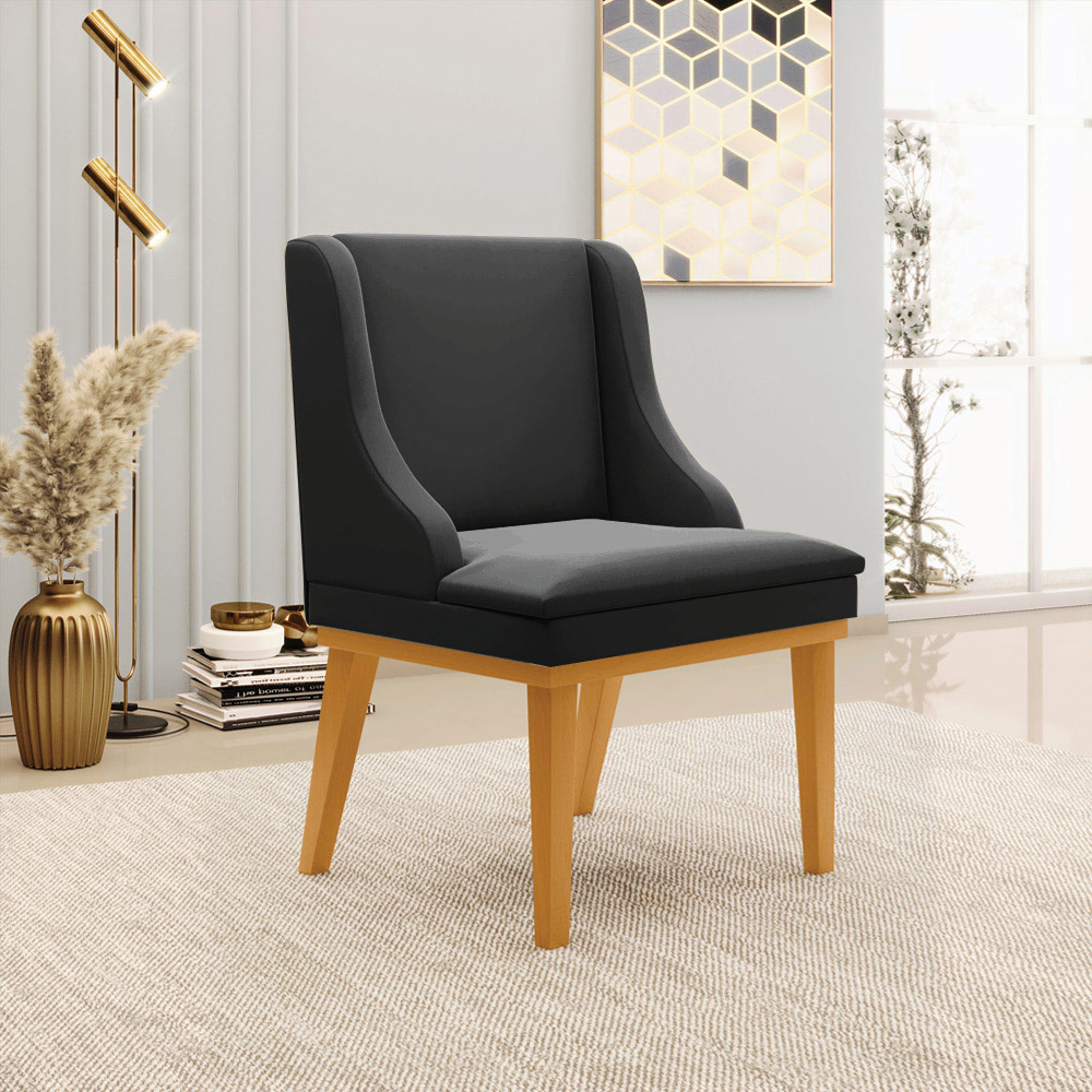 Kit 2 Poltronas Decorativas Base Fixa de Madeira Firenze Veludo Preto/Castanho G19 - Gran Belo