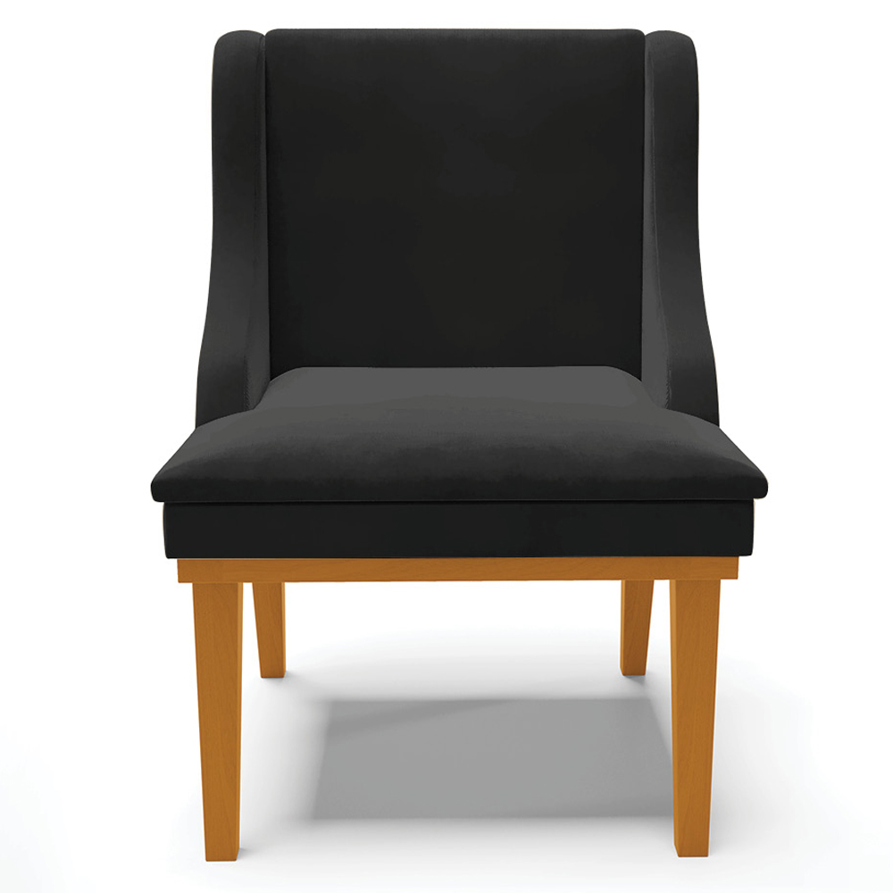 Kit 2 Poltronas Decorativas Base Fixa de Madeira Firenze Veludo Preto/Castanho G19 - Gran Belo