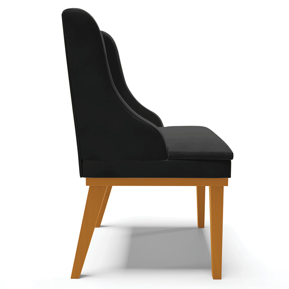 Kit 2 Poltronas Decorativas Base Fixa de Madeira Firenze Veludo Preto/Castanho G19 - Gran Belo