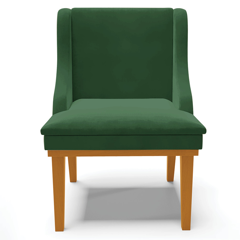 Kit 2 Poltronas Decorativas Base Fixa de Madeira Firenze Veludo Verde Esmeralda/Castanho G19 - Gran Belo