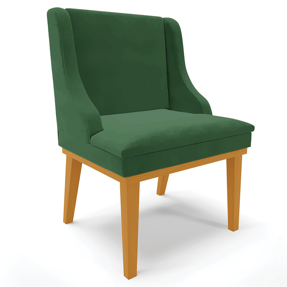 Kit 2 Poltronas Decorativas Base Fixa de Madeira Firenze Veludo Verde Esmeralda/Castanho G19 - Gran Belo