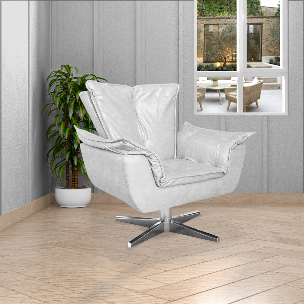 Kit 2 Poltronas Decorativas Base Giratória Cromada Charger PU Branco G19 - Gran Belo