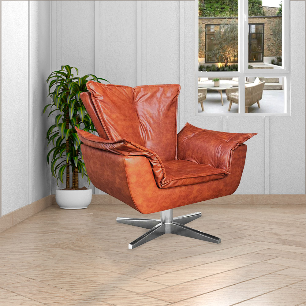 Kit 2 Poltronas Decorativas Base Giratória Cromada Charger PU Marrom G19 - Gran Belo