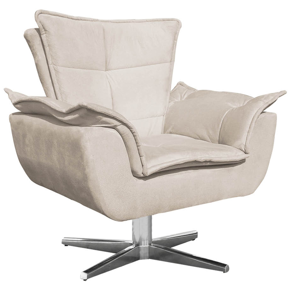 Kit 2 Poltronas Decorativas Base Giratória Cromada Charger Suede Bege G19 - Gran Belo