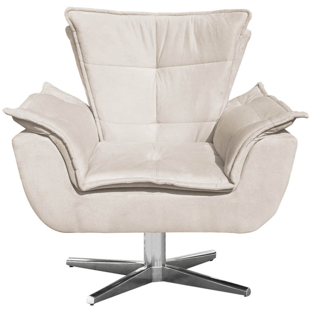 Kit 2 Poltronas Decorativas Base Giratória Cromada Charger Suede Bege G19 - Gran Belo