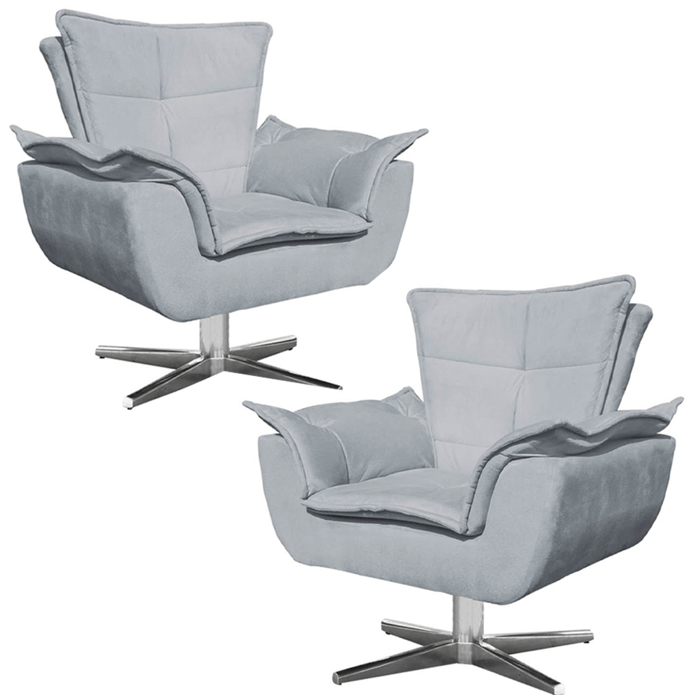 Kit 2 Poltronas Decorativas Base Giratória Cromada Charger Suede Cinza G19 - Gran Belo