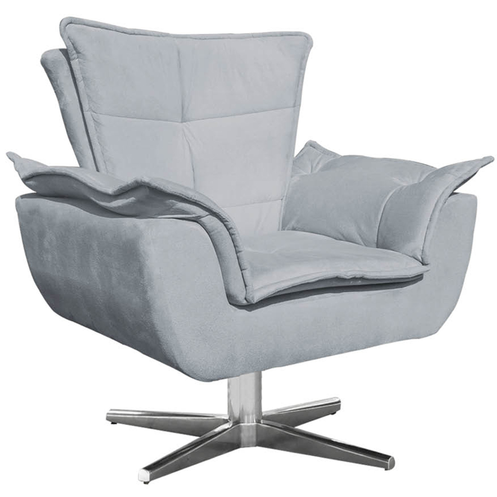 Kit 2 Poltronas Decorativas Base Giratória Cromada Charger Suede Cinza G19 - Gran Belo