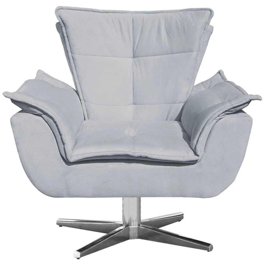 Kit 2 Poltronas Decorativas Base Giratória Cromada Charger Suede Cinza G19 - Gran Belo