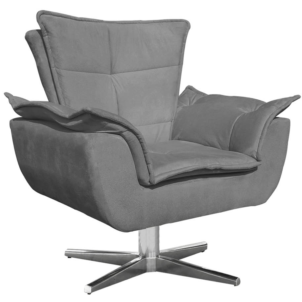 Kit 2 Poltronas Decorativas Base Giratória Cromada Charger Suede Grafite G19 - Gran Belo