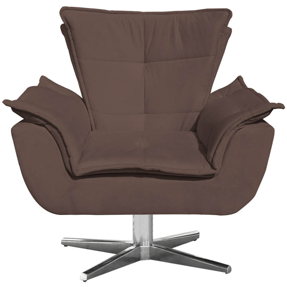 Kit 2 Poltronas Decorativas Base Giratória Cromada Charger Suede Marrom G19 - Gran Belo