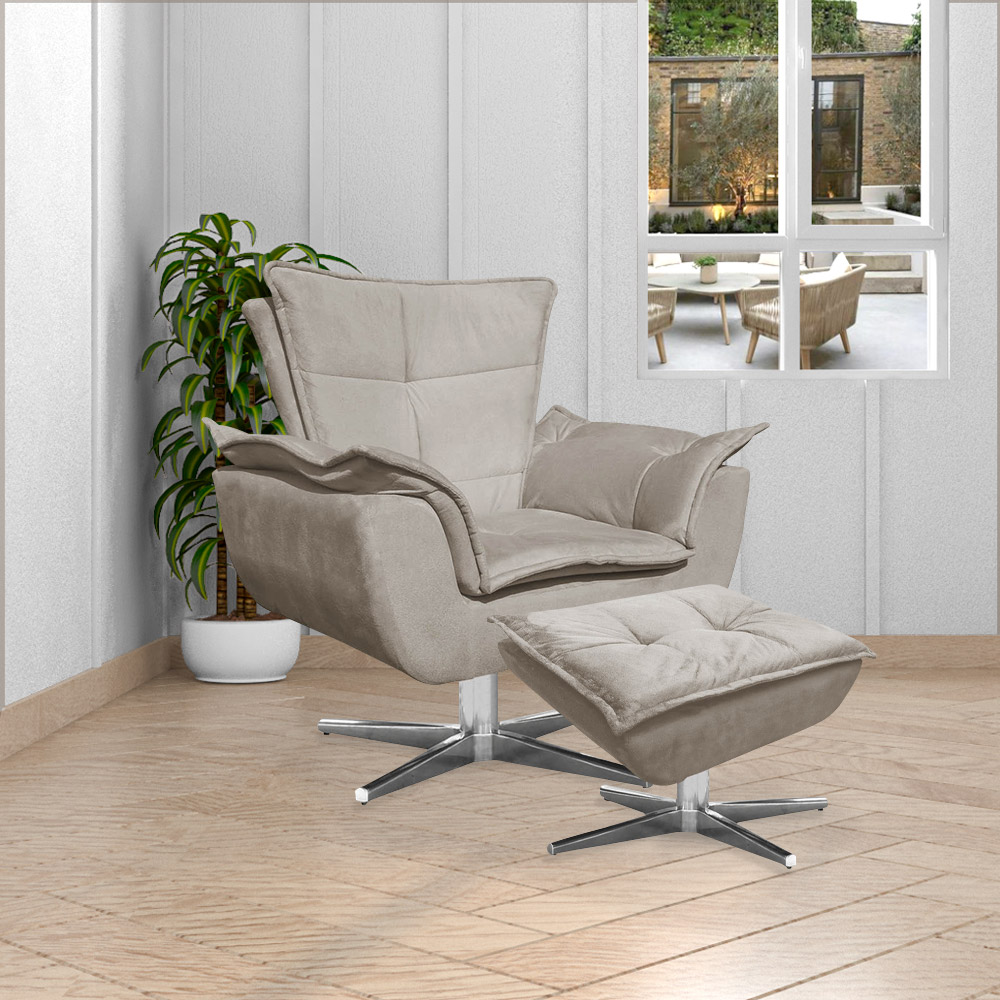 Kit 2 Poltronas Decorativas Base Giratória Cromada Charger Suede Nude G19 - Gran Belo