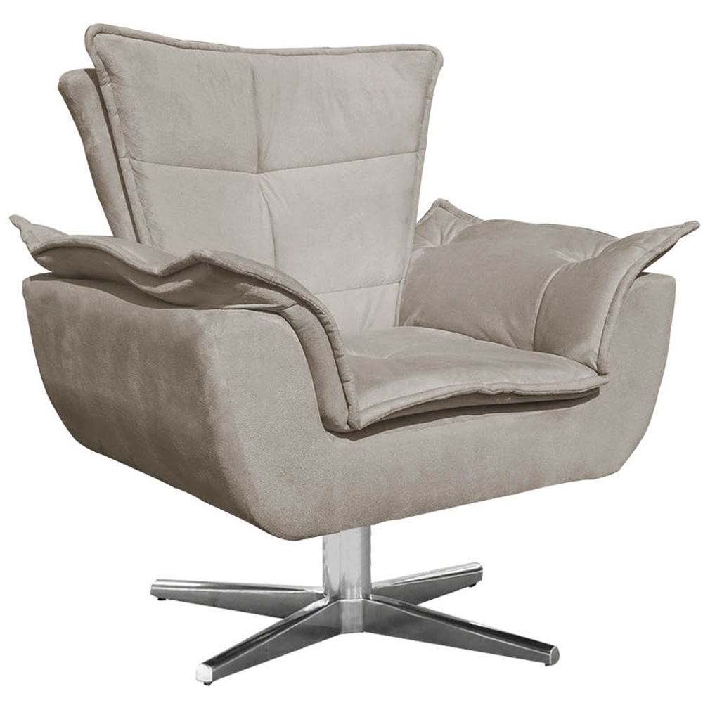 Kit 2 Poltronas Decorativas Base Giratória Cromada Charger Suede Nude G19 - Gran Belo