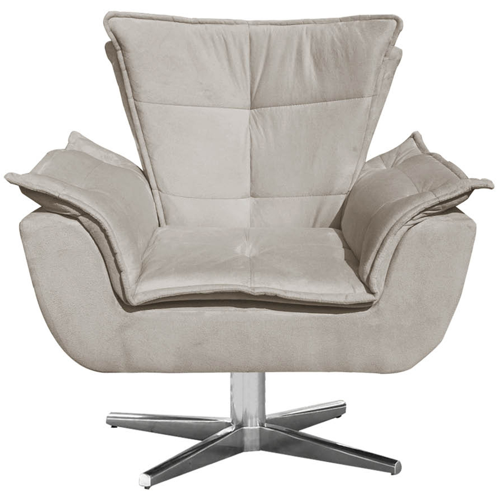 Kit 2 Poltronas Decorativas Base Giratória Cromada Charger Suede Nude G19 - Gran Belo