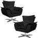 Kit 2 Poltronas Decorativas Base Giratória Cromada Charger Suede Preto G19 - Gran Belo