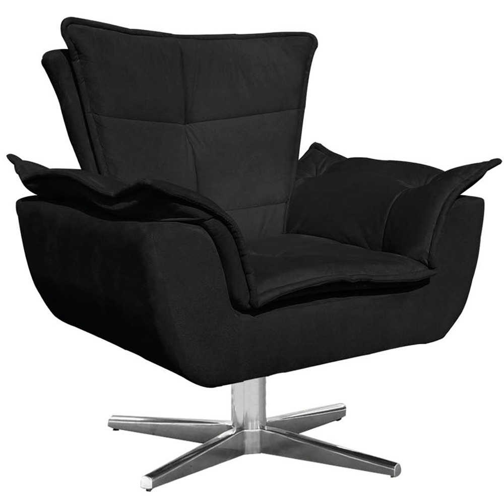 Kit 2 Poltronas Decorativas Base Giratória Cromada Charger Suede Preto G19 - Gran Belo