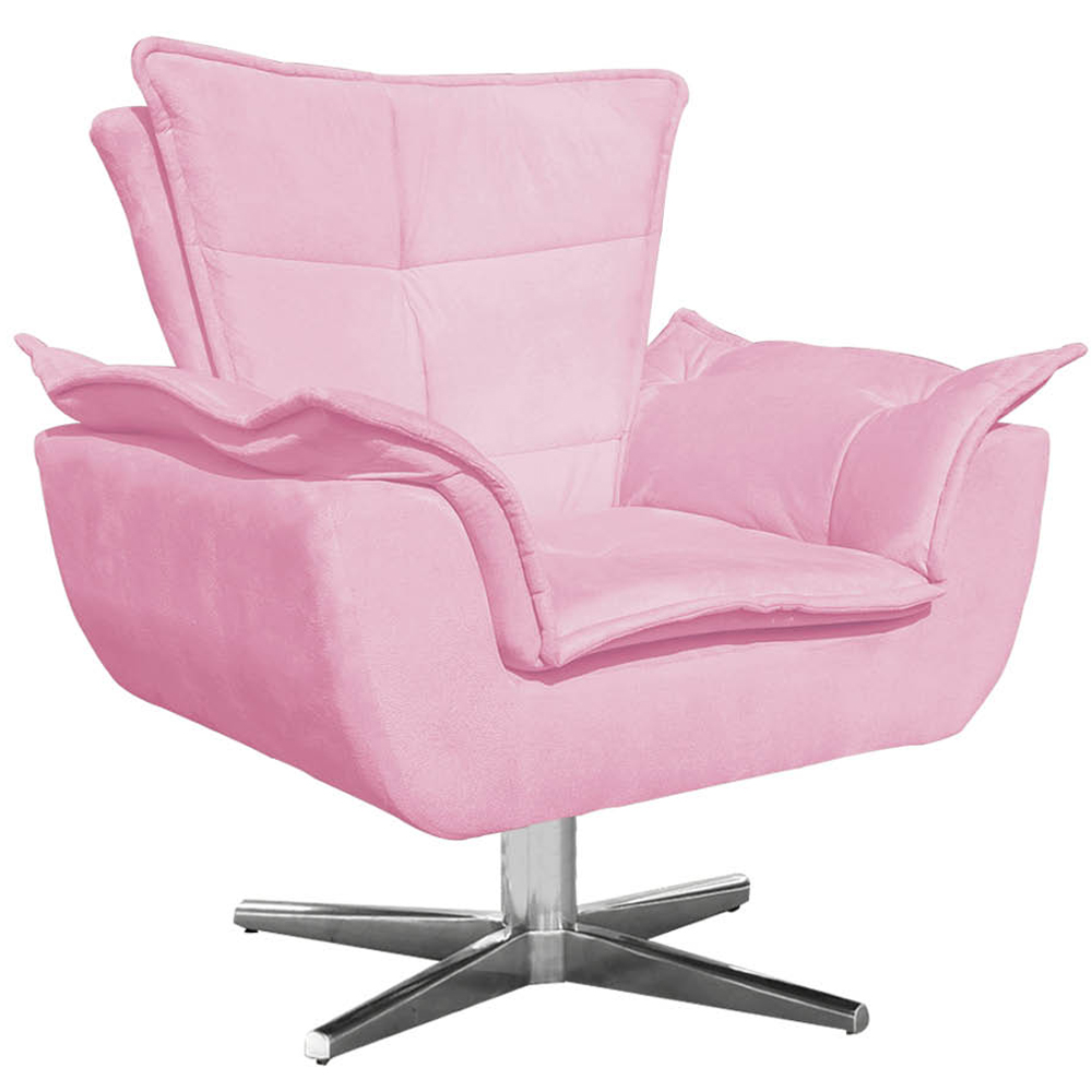 Kit 2 Poltronas Decorativas Base Giratória Cromada Charger Suede Rosa G19 - Gran Belo