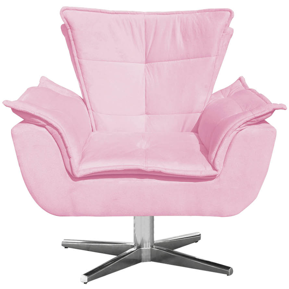 Kit 2 Poltronas Decorativas Base Giratória Cromada Charger Suede Rosa G19 - Gran Belo