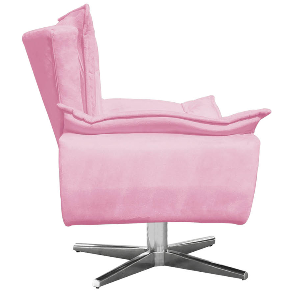 Kit 2 Poltronas Decorativas Base Giratória Cromada Charger Suede Rosa G19 - Gran Belo