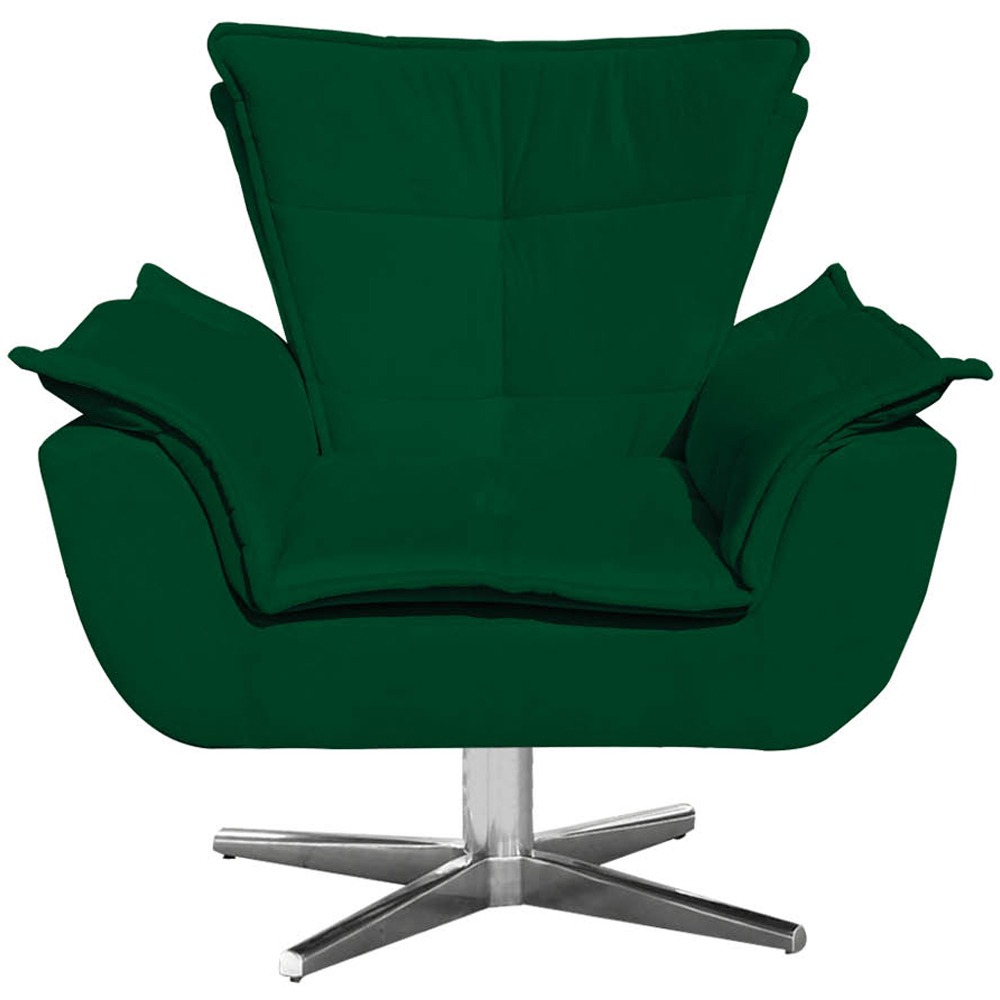 Kit 2 Poltronas Decorativas Base Giratória Cromada Charger Suede Verde G19 - Gran Belo