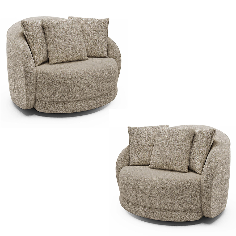 Kit 2 Poltronas Decorativas Base Giratória Galáxia com Almofadas Boucle Bege G45 - Gran Belo