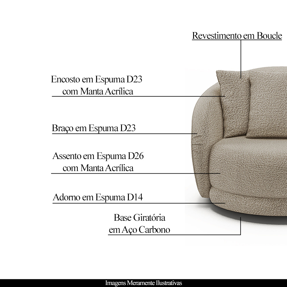 Kit 2 Poltronas Decorativas Base Giratória Galáxia com Almofadas Boucle Bege G45 - Gran Belo
